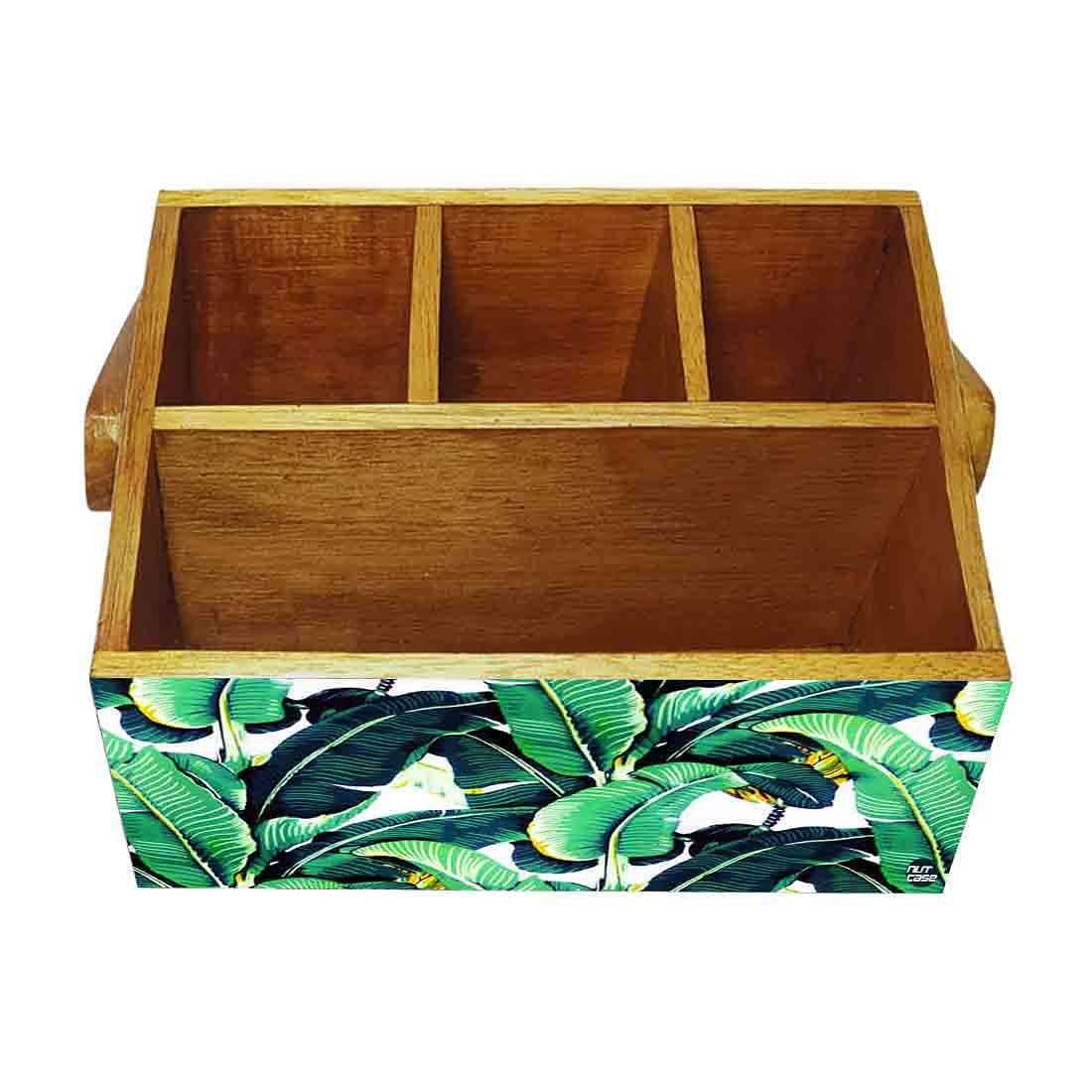 Cutlery Stand for Dining Table Tissue Knives & Spoons Organizer - Banana Leaves - Image 4