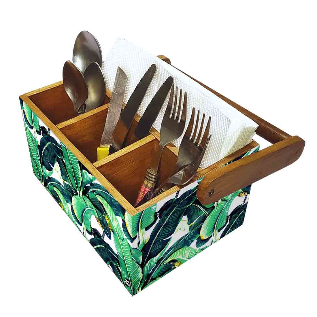 Cutlery Stand for Dining Table Tissue Knives & Spoons Organizer - Banana Leaves - Image 6