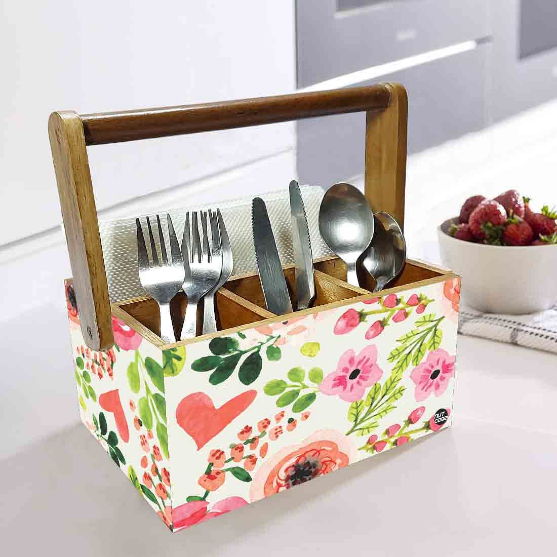 Classy Wooden Cutlery Holder for Dinning Table Organizer - Baby Flowers - Image 2
