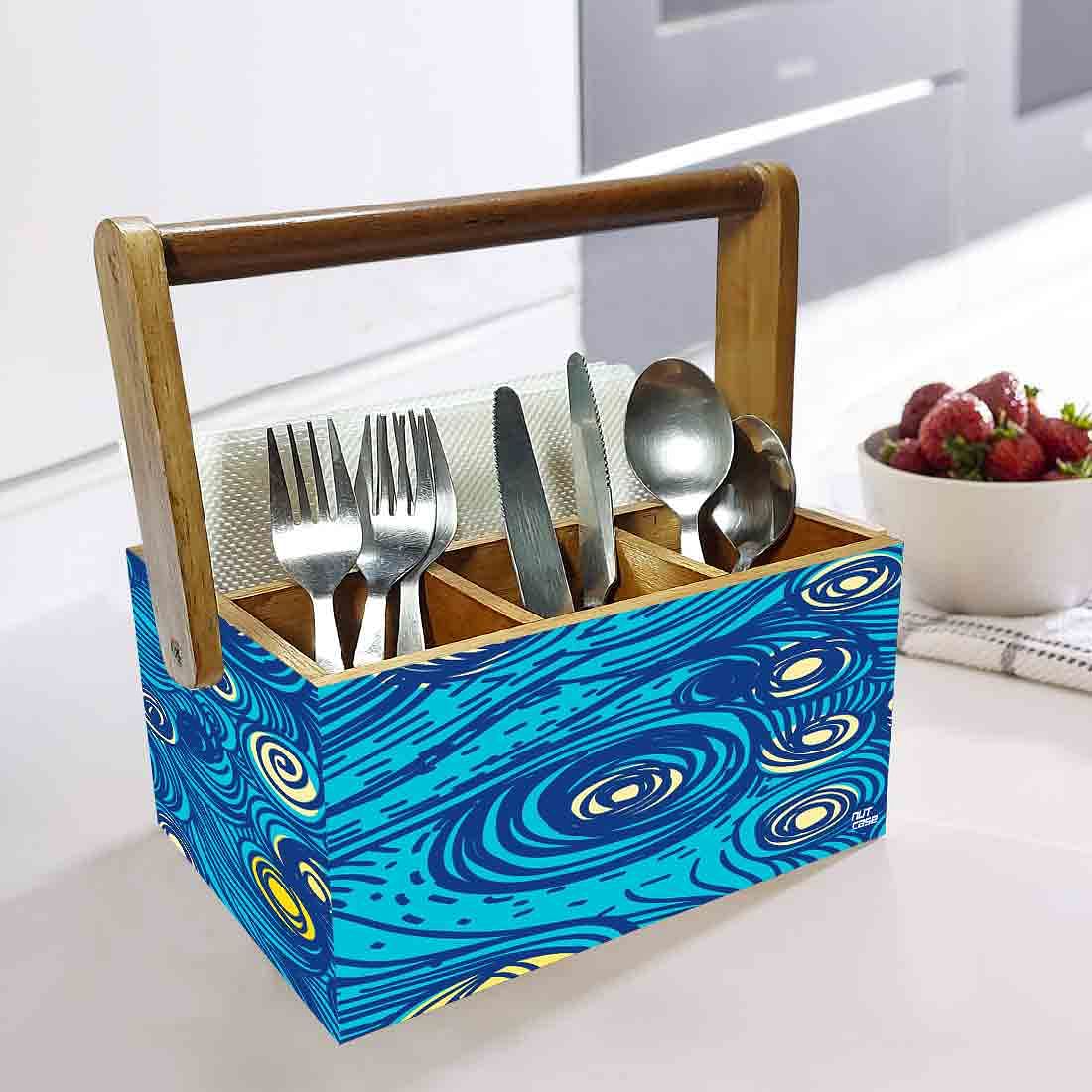 Spoon and Fork Holder With Handle for Kitchen Organizer - Blue Illusion - Image 2
