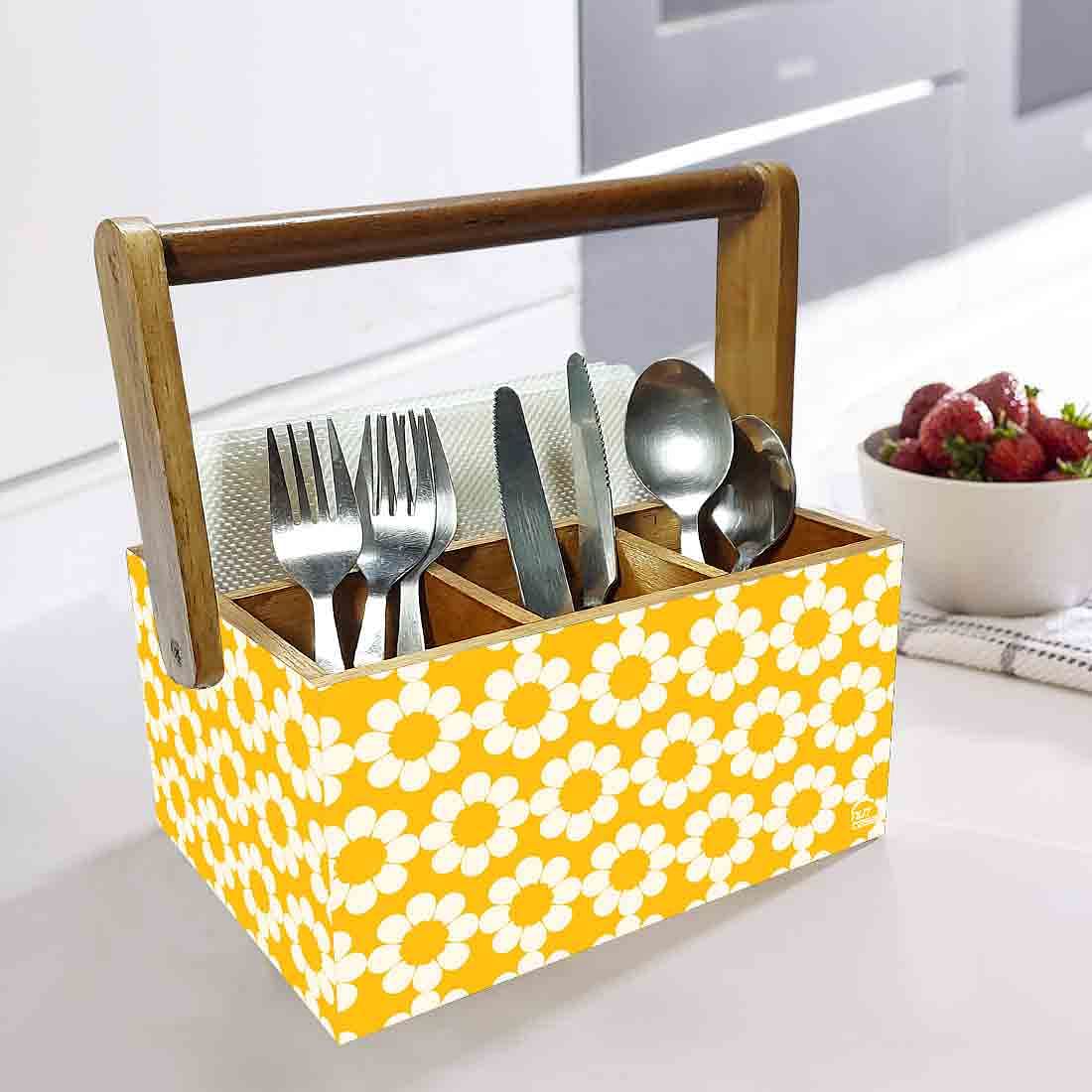 Wooden Cutlery Rack for Dining Table With Handle - Yellow Flower - Image 2