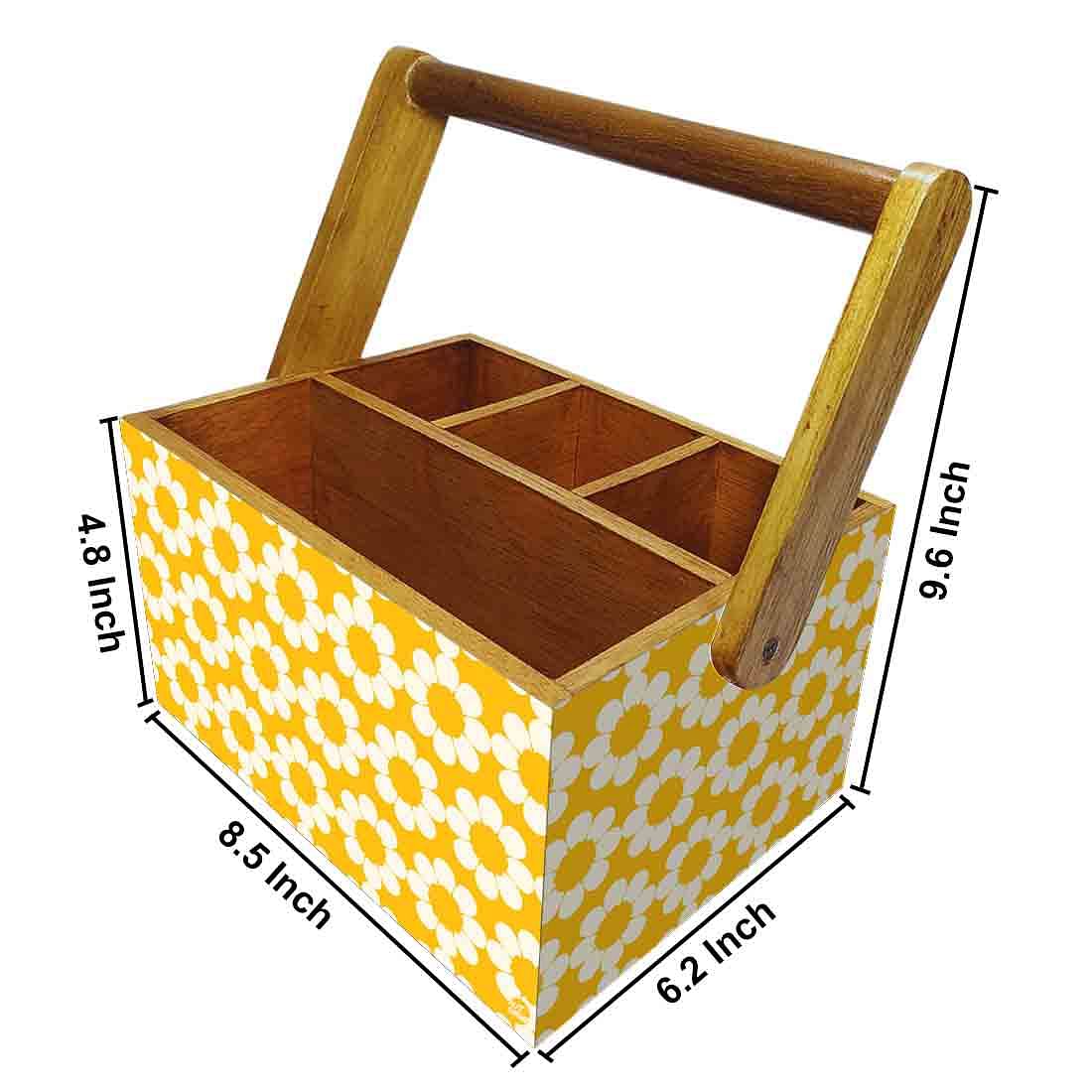Wooden Cutlery Rack for Dining Table With Handle - Yellow Flower - Image 3