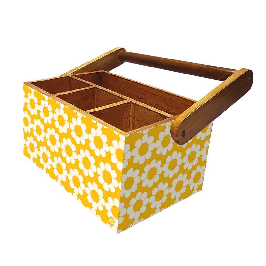Wooden Cutlery Rack for Dining Table With Handle - Yellow Flower - Image 5
