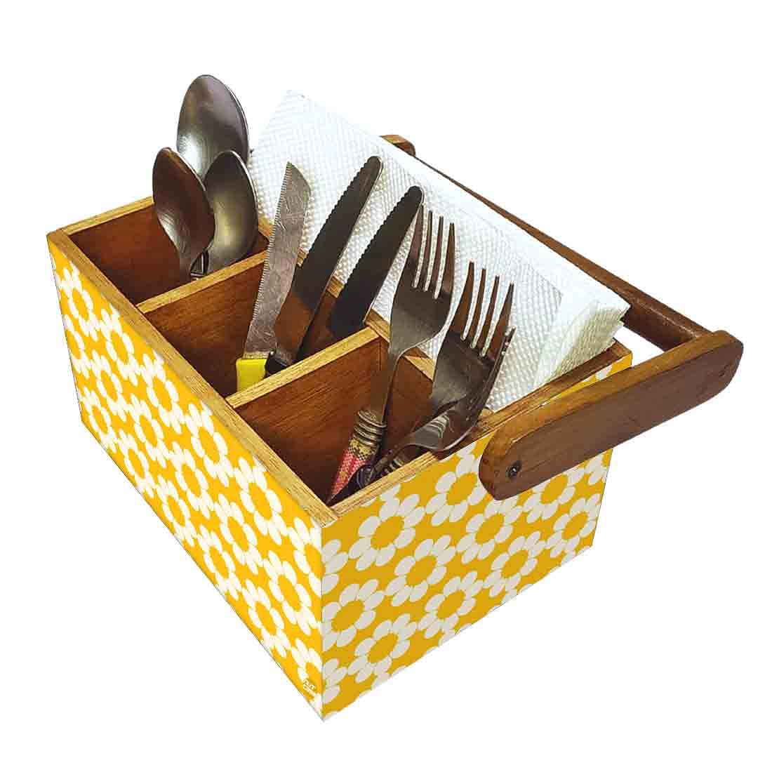 Wooden Cutlery Rack for Dining Table With Handle - Yellow Flower - Image 6