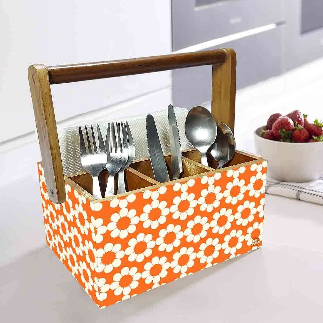 Cutlery Stand for kitchen Big Size Holder With Handle - Orange Flower - Image 2