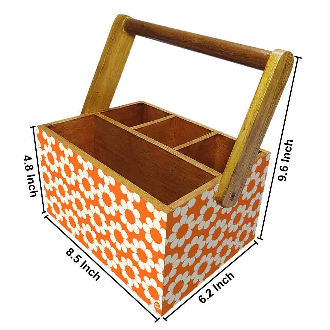 Cutlery Stand for kitchen Big Size Holder With Handle - Orange Flower - Image 3