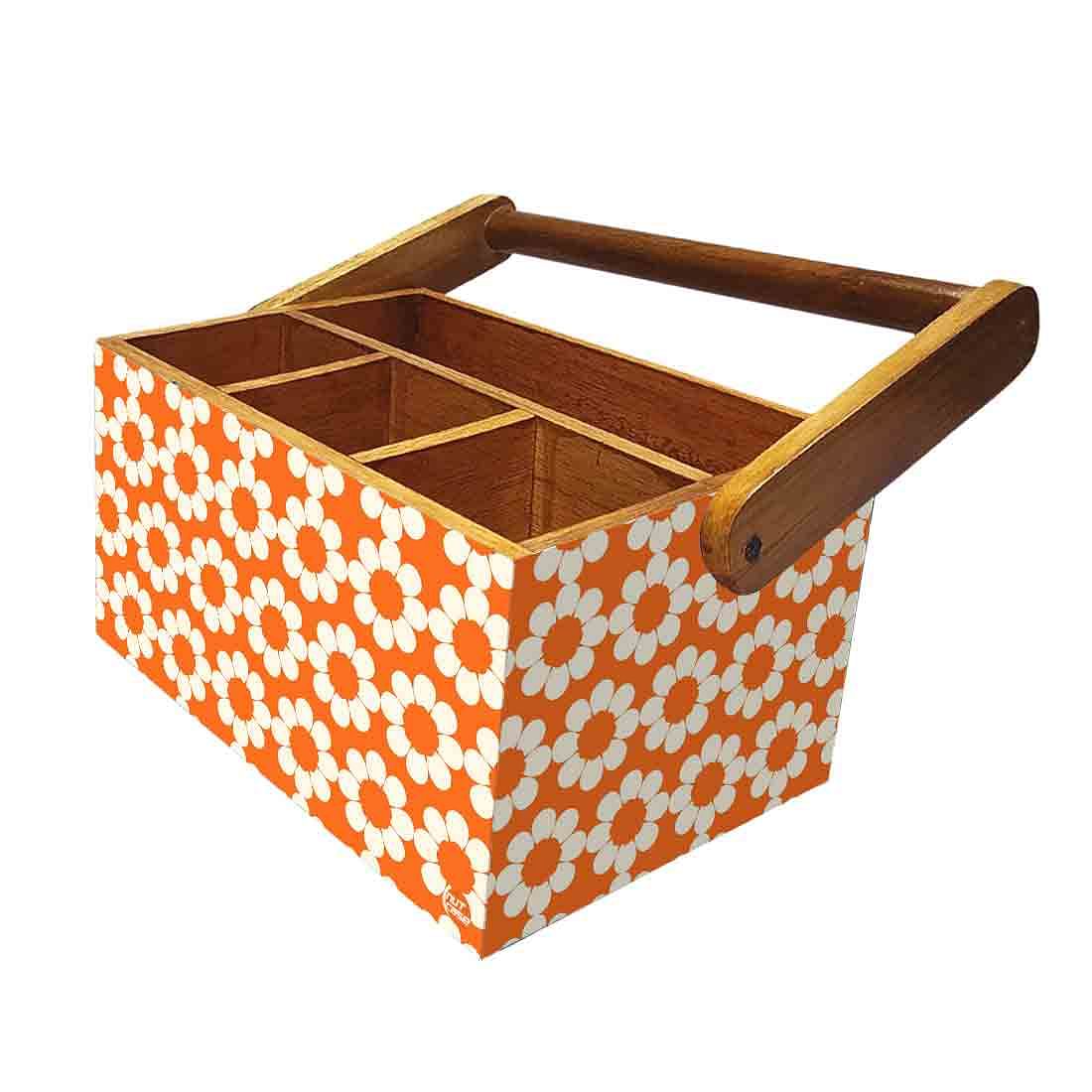 Cutlery Stand for kitchen Big Size Holder With Handle - Orange Flower - Image 5