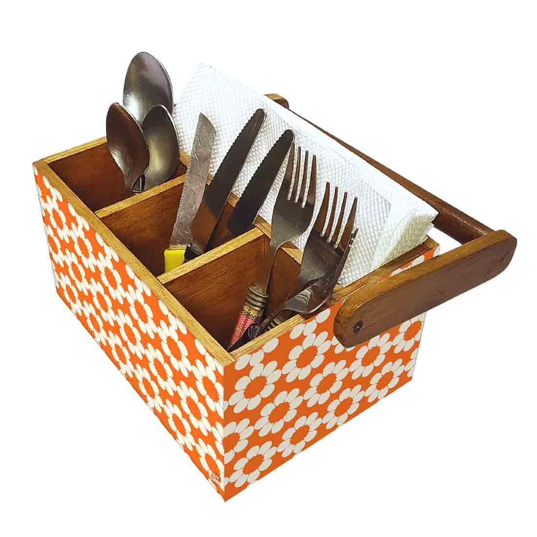 Cutlery Stand for kitchen Big Size Holder With Handle - Orange Flower - Image 6