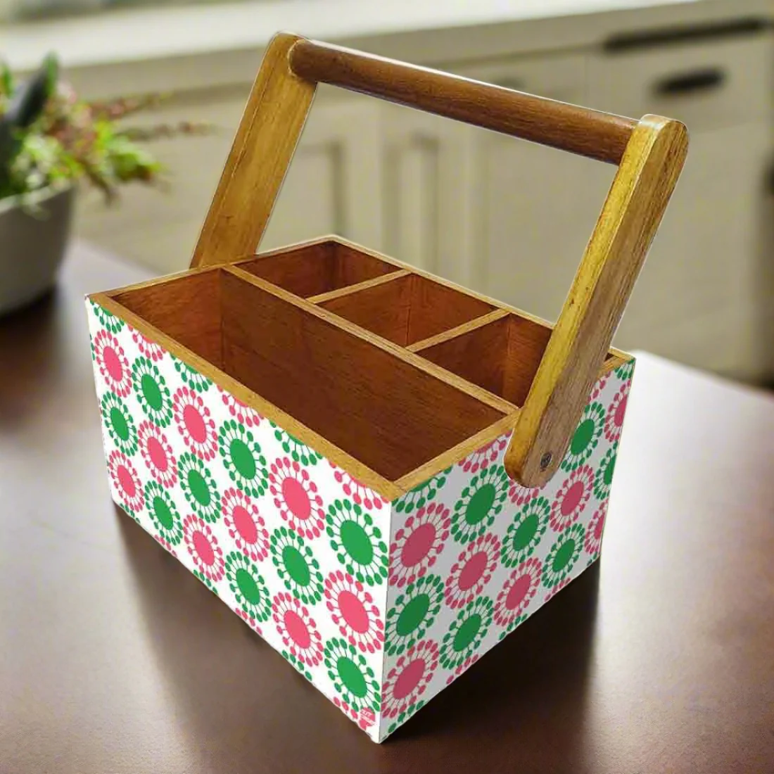 Tissue Paper Holder for Table With Handle Napkin Spoons Stand - Floral