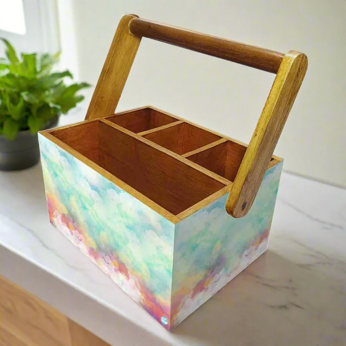 Cutlery Tissue Holder for Dining Table Spoons Knives Organizer - Watercolor