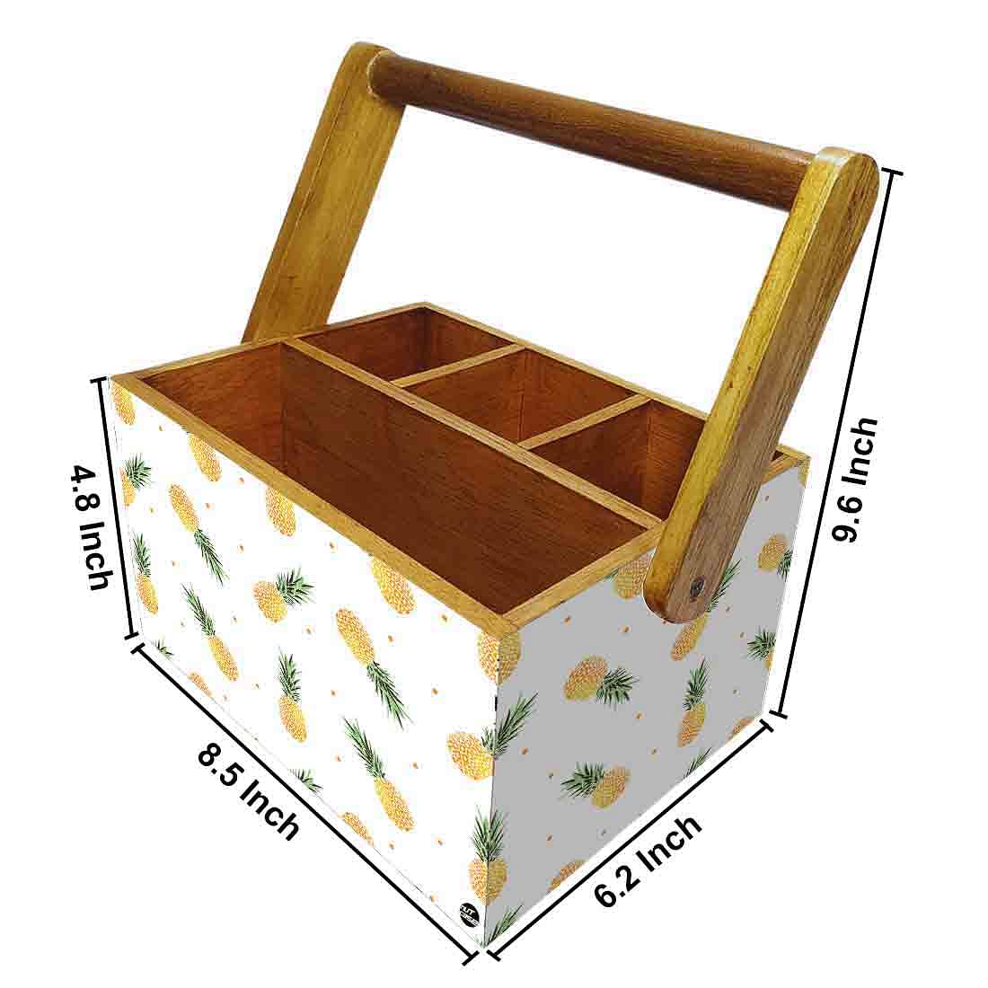 Wooden Cutlery Stand With Napkin Holder Handle for Kitchen Storage - Pineapples - Image 3