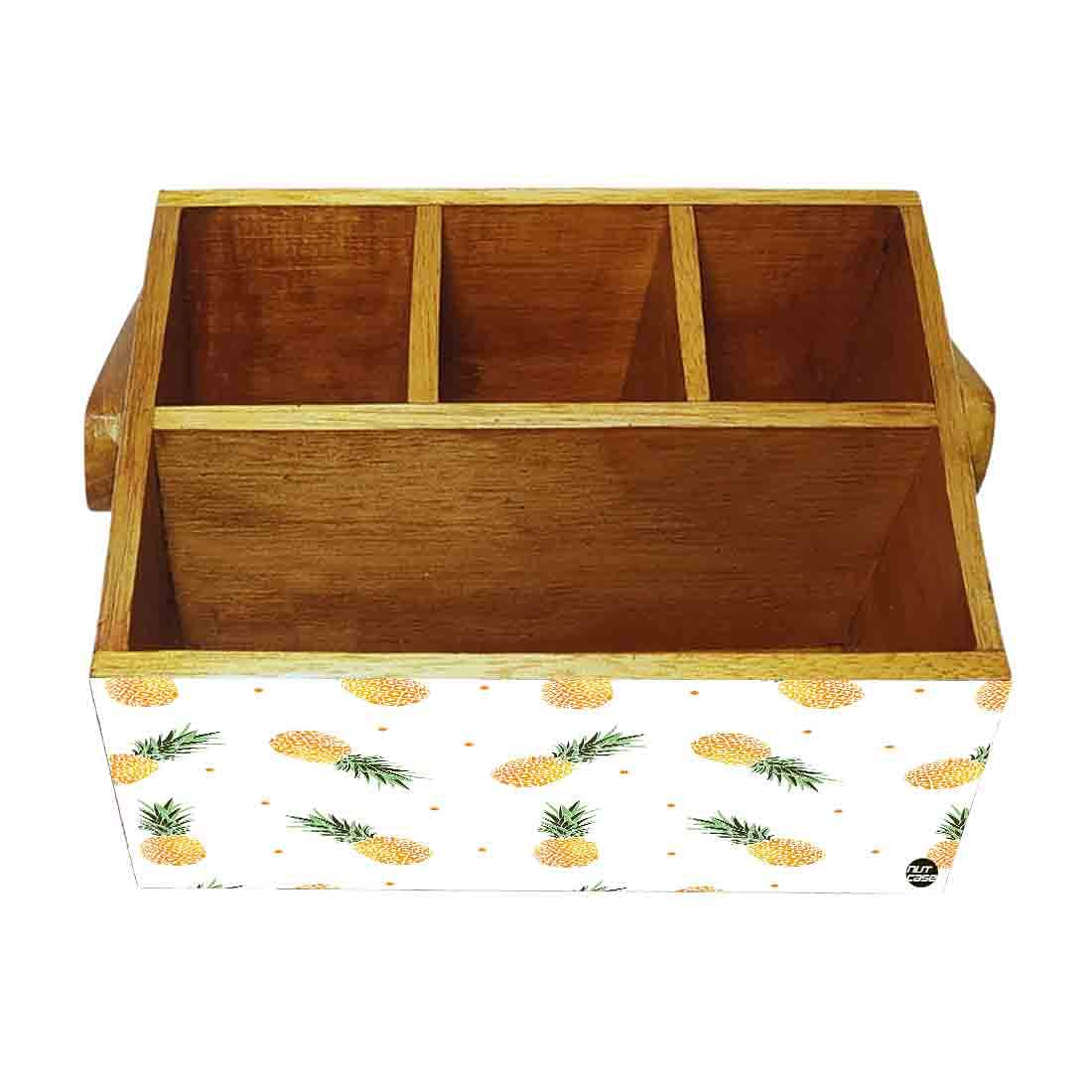 Wooden Cutlery Stand With Napkin Holder Handle for Kitchen Storage - Pineapples - Image 4
