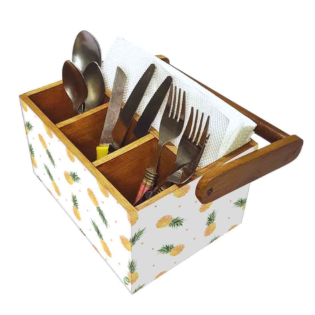 Wooden Cutlery Stand With Napkin Holder Handle for Kitchen Storage - Pineapples - Image 6