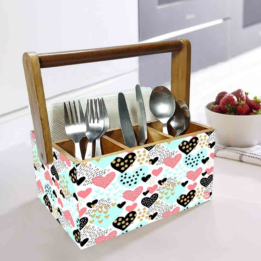 Cutlery Holder Big Size With Handle Tissue Napkin Spoon Rack - Hearts - Image 2