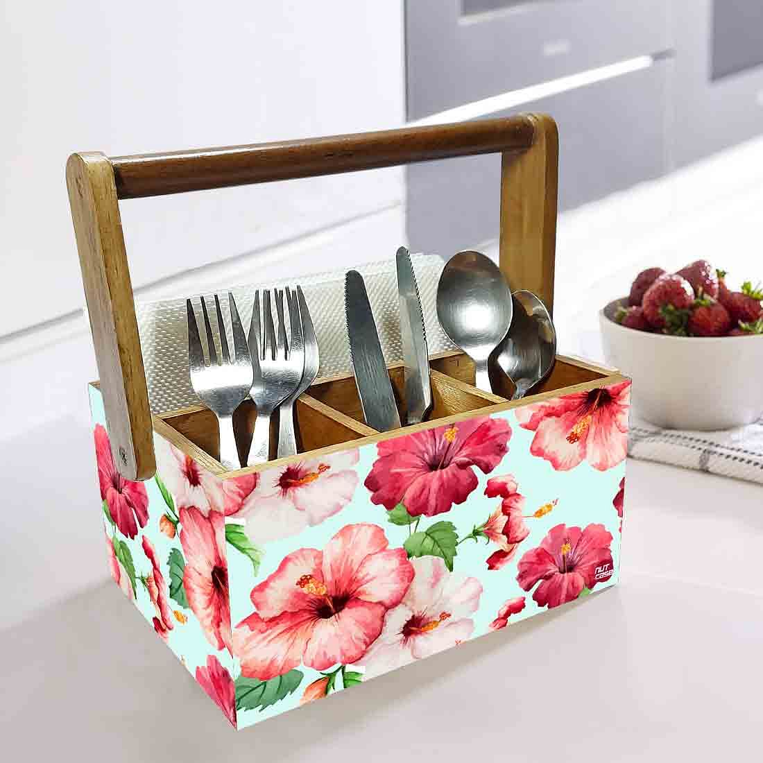 Cutlery and Tissue Holder With Handle for Dining Table Organizer - Hibiscus - Image 2
