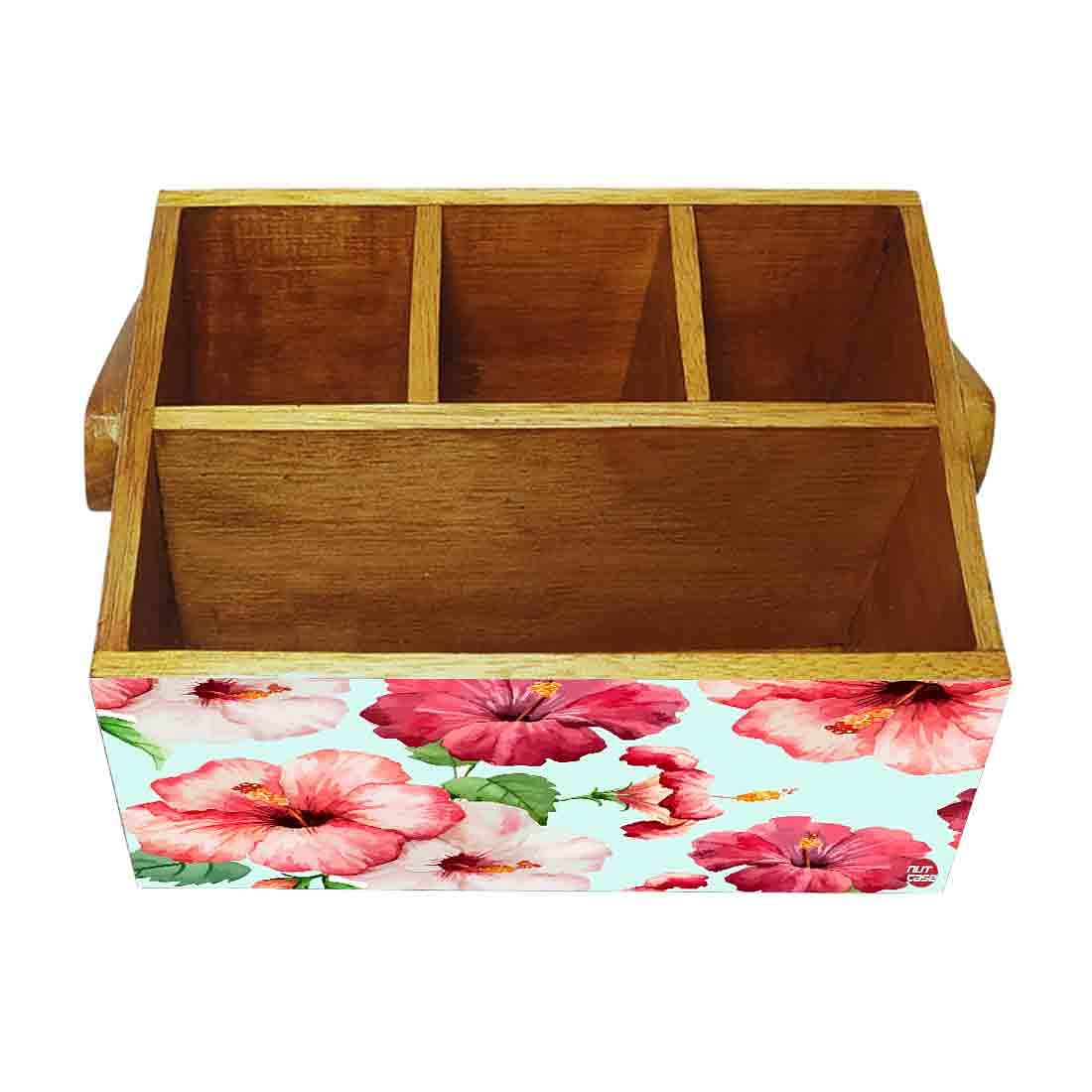 Cutlery and Tissue Holder With Handle for Dining Table Organizer - Hibiscus - Image 4