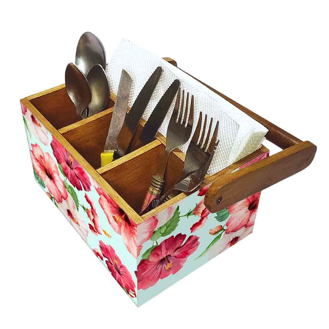 Cutlery and Tissue Holder With Handle for Dining Table Organizer - Hibiscus - Image 6