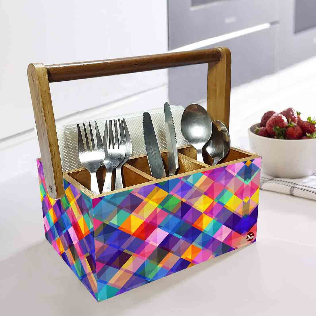 Spoon Holder Stand for Kitchen Organizer Knives & Forks - Multicolor Checks - Image 2