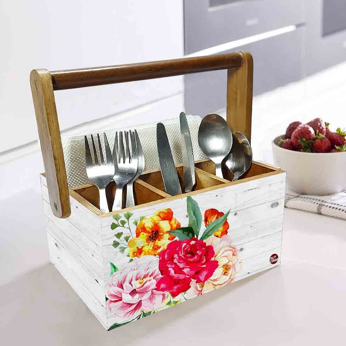 Cutlery Holder Spoon Stand for kitchen With Handle - Roses - Image 2