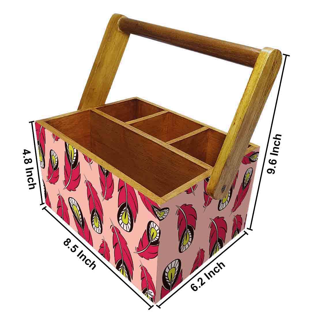 Small Cutlery Holder for Dining Table With Handle - Pink Feathers - Image 3