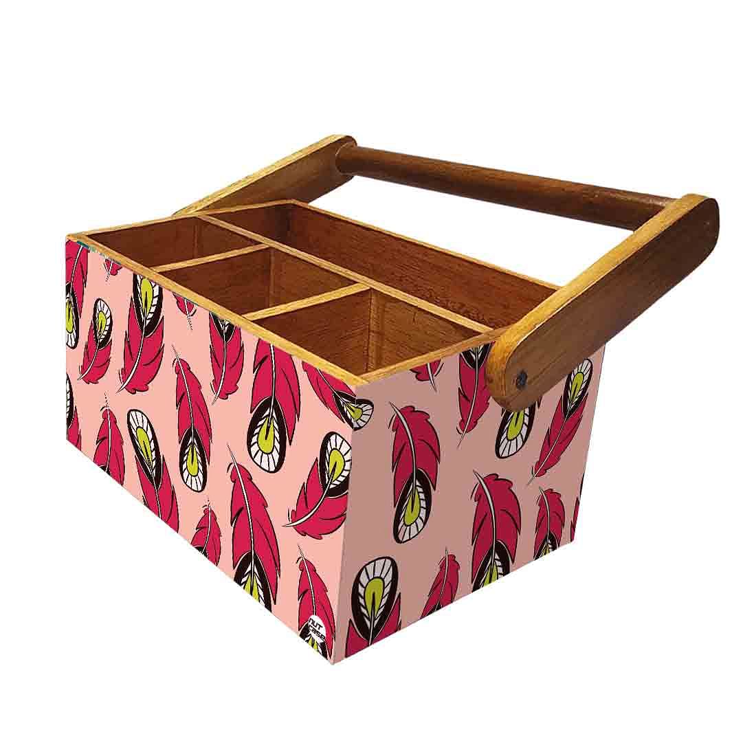 Small Cutlery Holder for Dining Table With Handle - Pink Feathers - Image 5