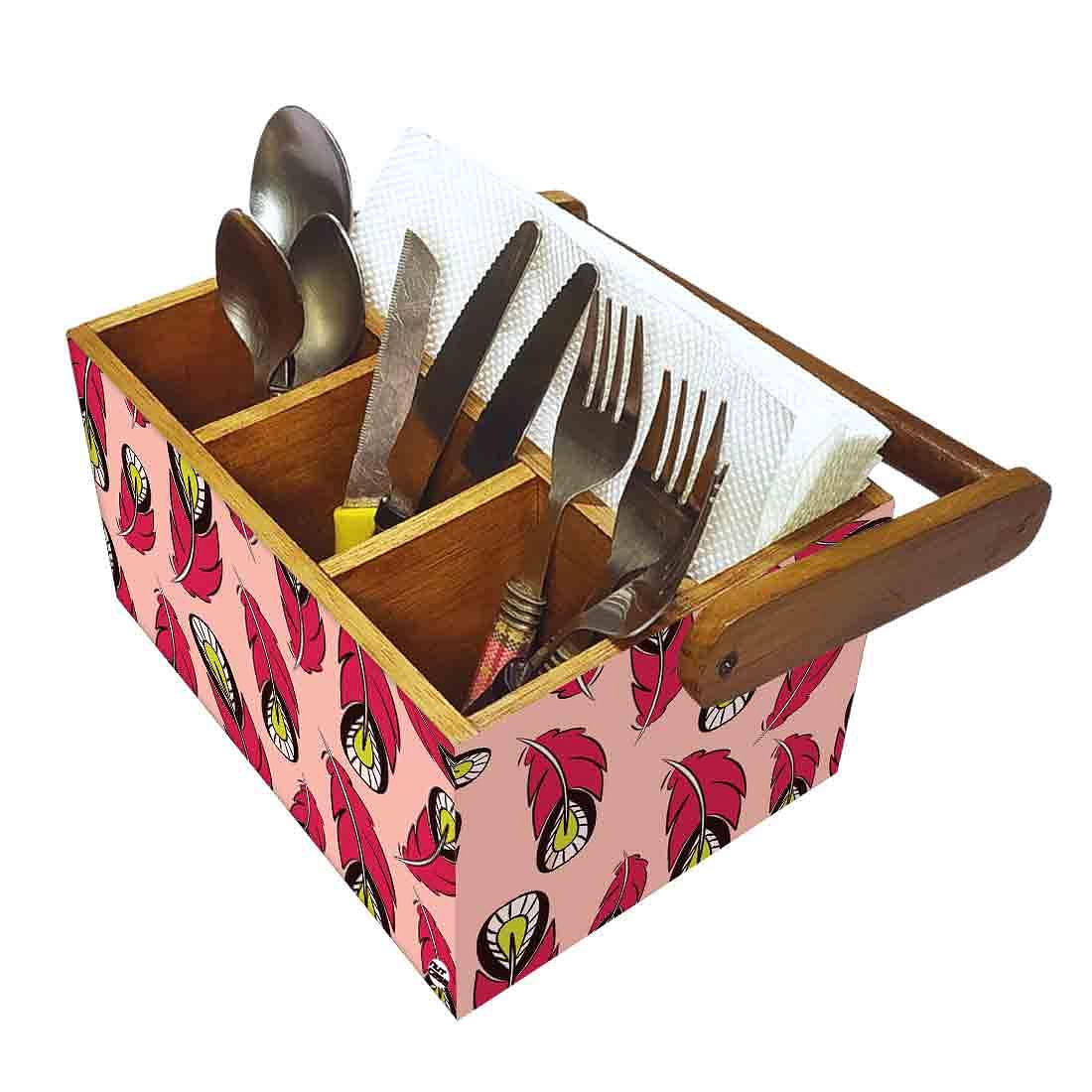 Small Cutlery Holder for Dining Table With Handle - Pink Feathers - Image 6