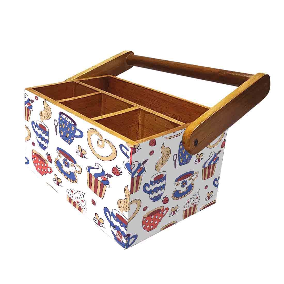 Wooden Cutlery Box for Storage With Handle Spoons Napkin Stand - Tea Cup - Image 5
