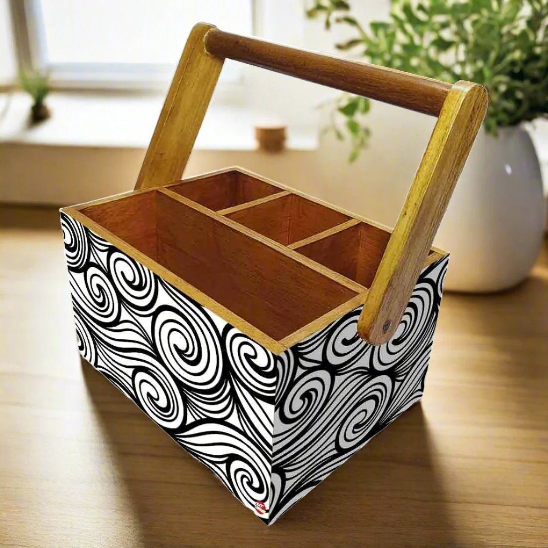 Cutlery Stand With Tissue Holder for Dining Table Spoons Organizer - Black Illusion