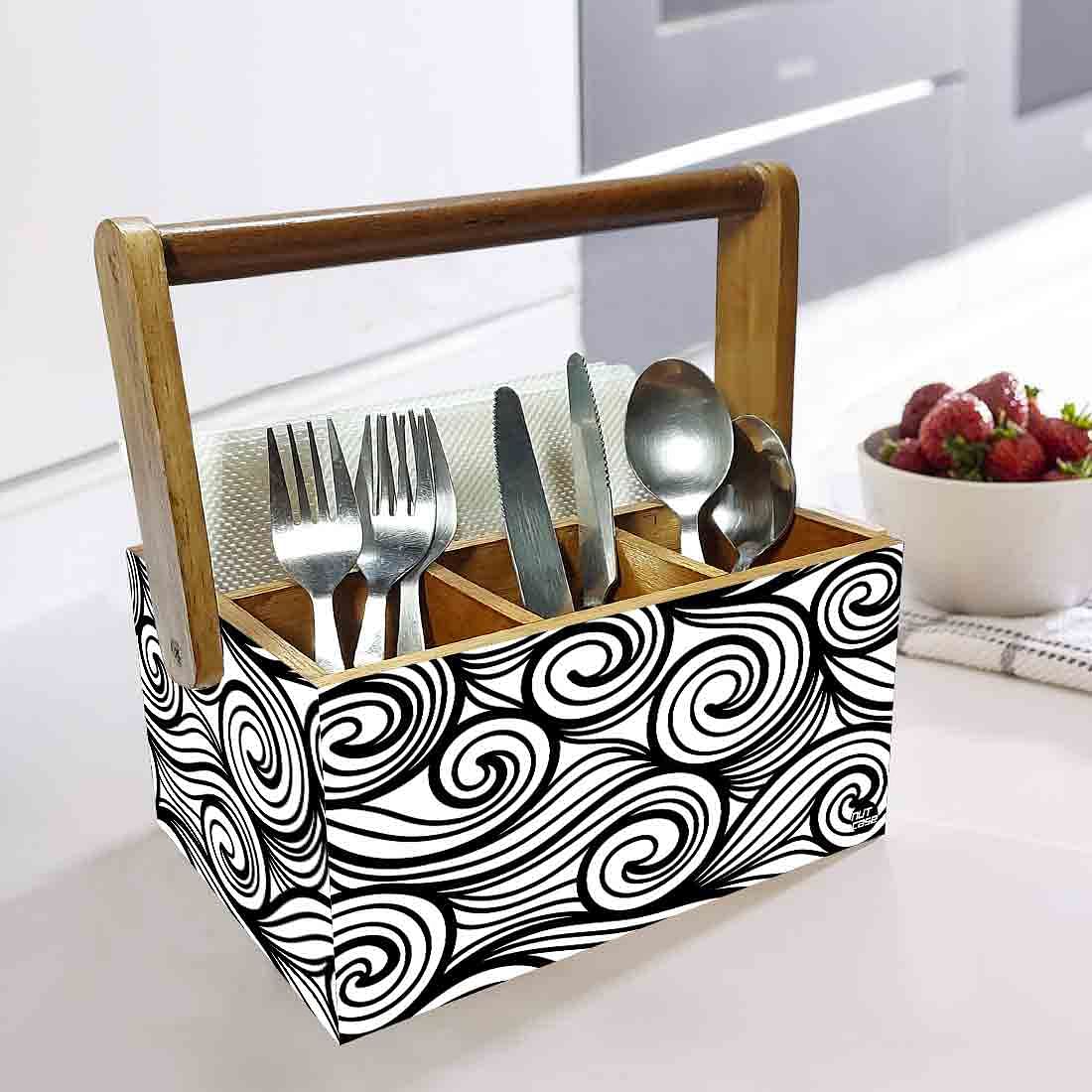 Cutlery Stand With Tissue Holder for Dining Table Spoons Organizer - Black Illusion - Image 2