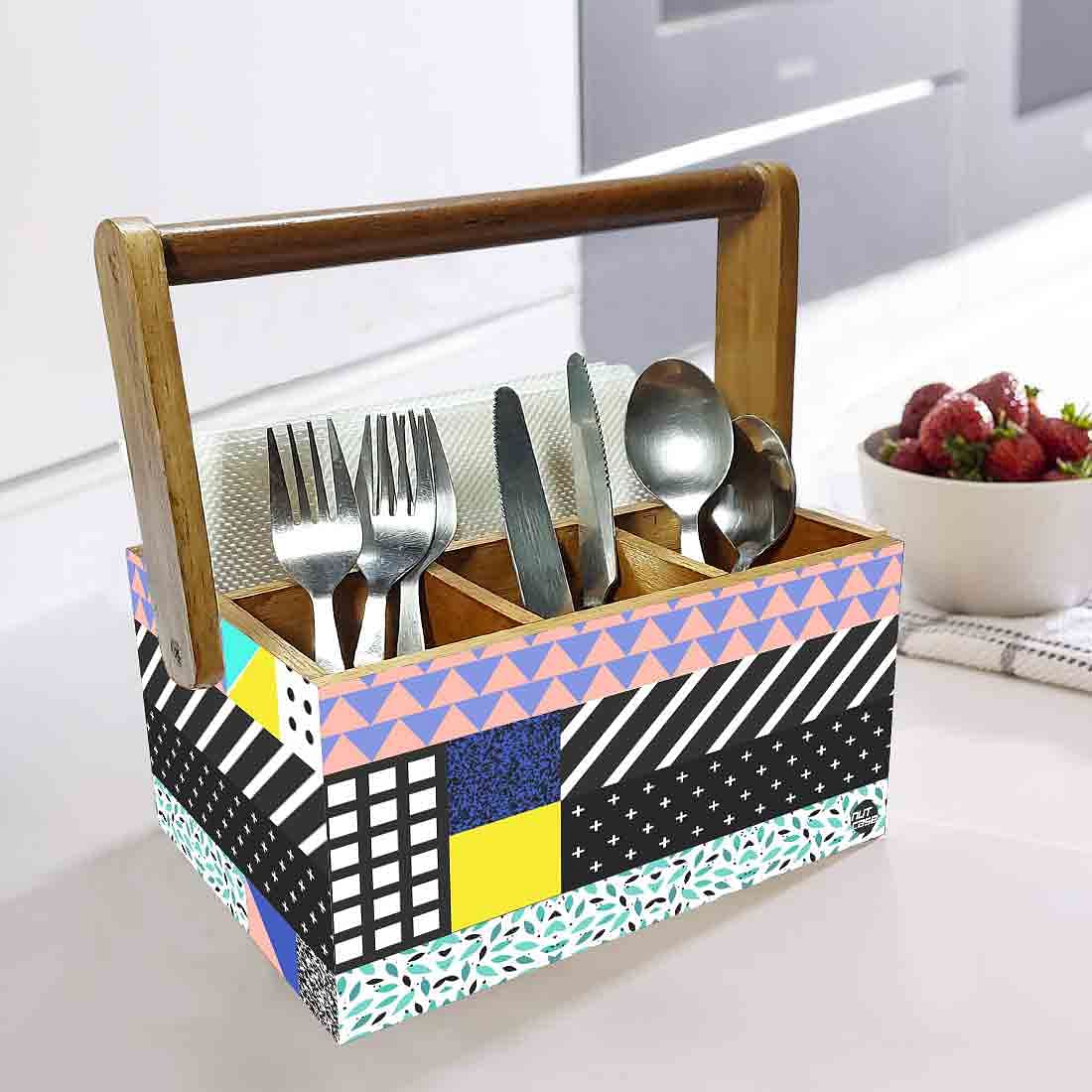Kitchen Spoon Holder for Dining Table Organizer With Handle - Box Pattern - Image 2