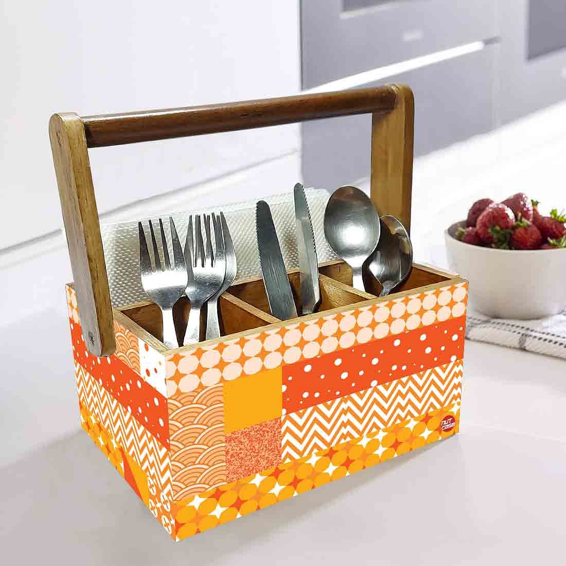 Tissue and Cutlery Holder for kitchen Organizer With Handle - Box Pattern - Image 2