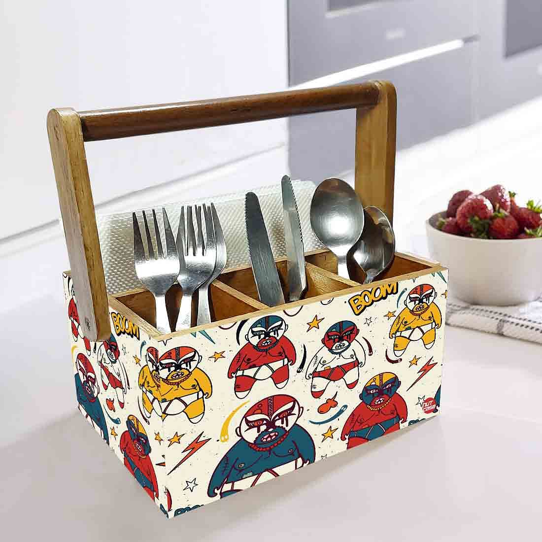 Wooden Cutlery Rack for Dining Table With Handle Napkin Stand - Boom - Image 2