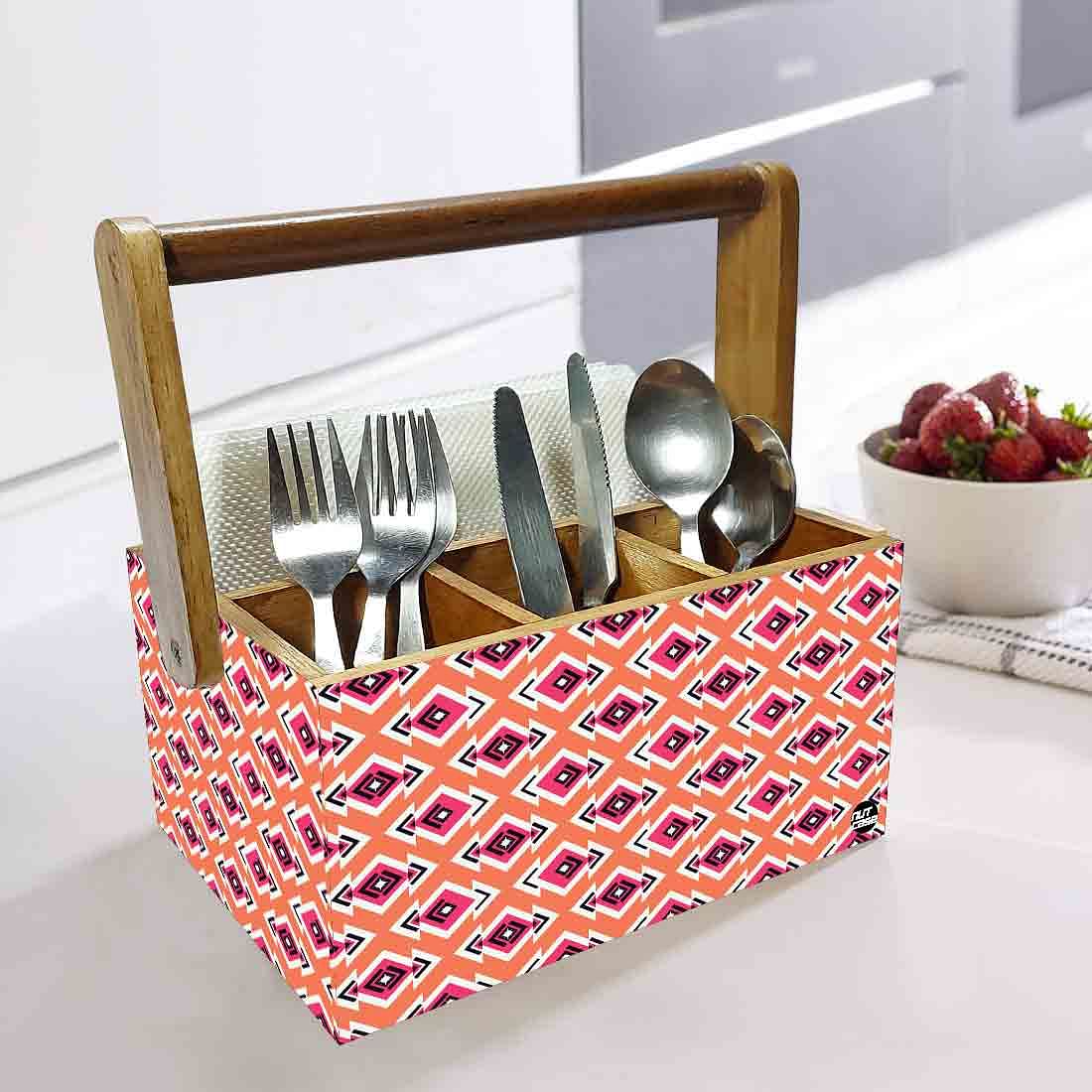 Teak Wood Cutlery Stand for Dining Table With Handle Spoon Stand - Hexa - Image 2