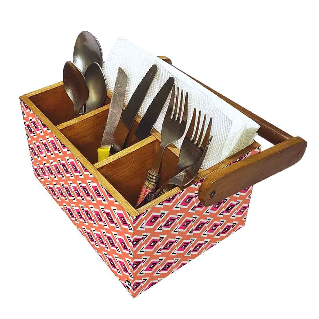 Teak Wood Cutlery Stand for Dining Table With Handle Spoon Stand - Hexa - Image 6