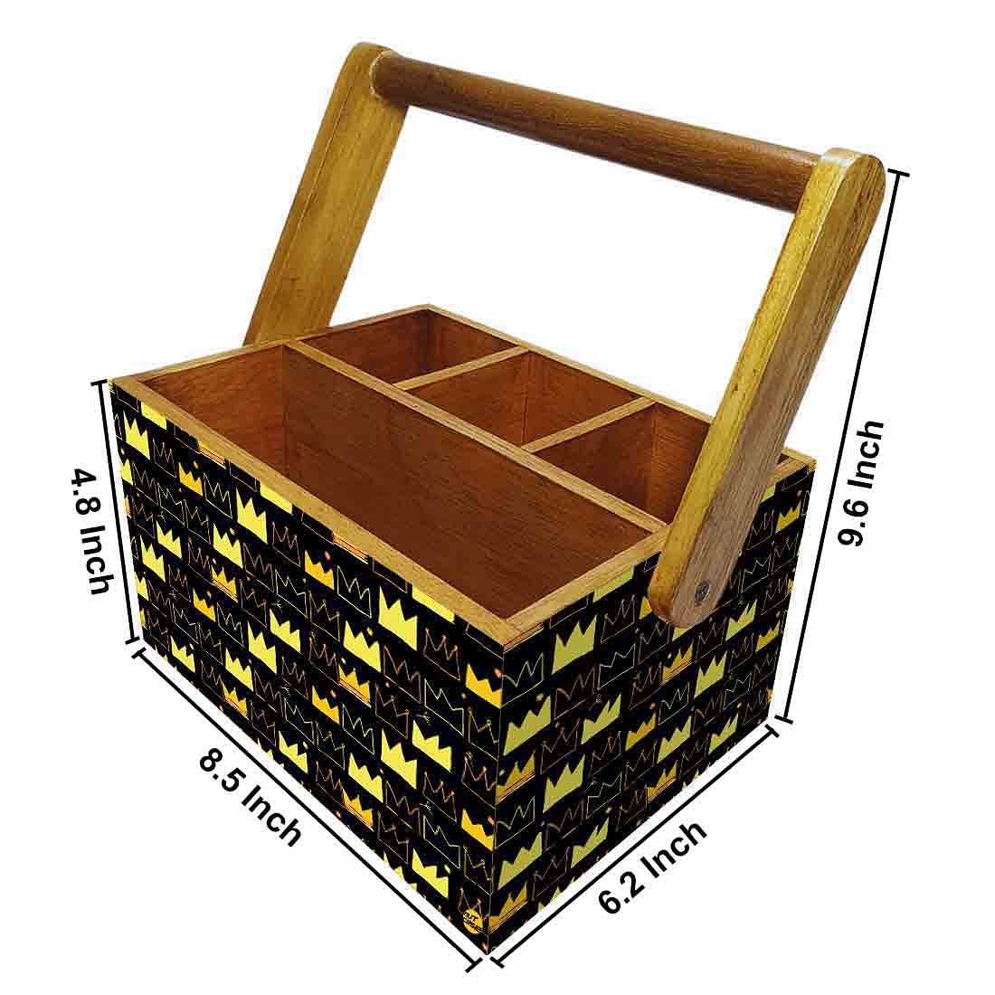 Cutlery Holder for Dining Table With Handle Wooden Organizer - Crown - Image 3