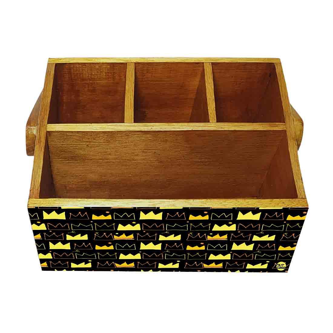 Cutlery Holder for Dining Table With Handle Wooden Organizer - Crown - Image 4