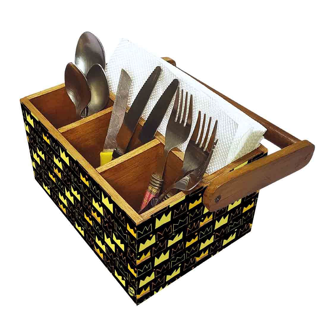 Cutlery Holder for Dining Table With Handle Wooden Organizer - Crown - Image 6