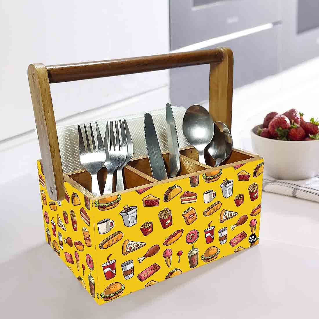 Small Cutlery Holder With Handle Napkin Spoons Knives Stand - Hunger Food - Image 2