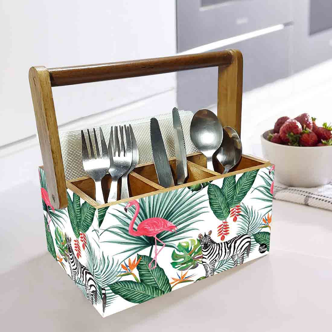 Cutlery Holder Stand With Handle for Kitchen Spoons Organizer - Zebra - Image 2
