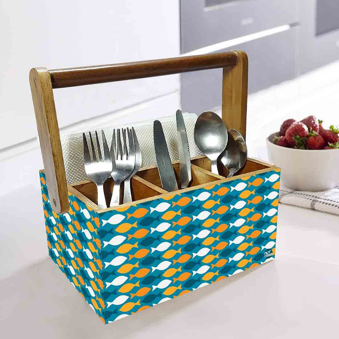 Cutlery Holder Cafe With Handle Forks Spoons Tissue Organizer - Fishes - Image 2