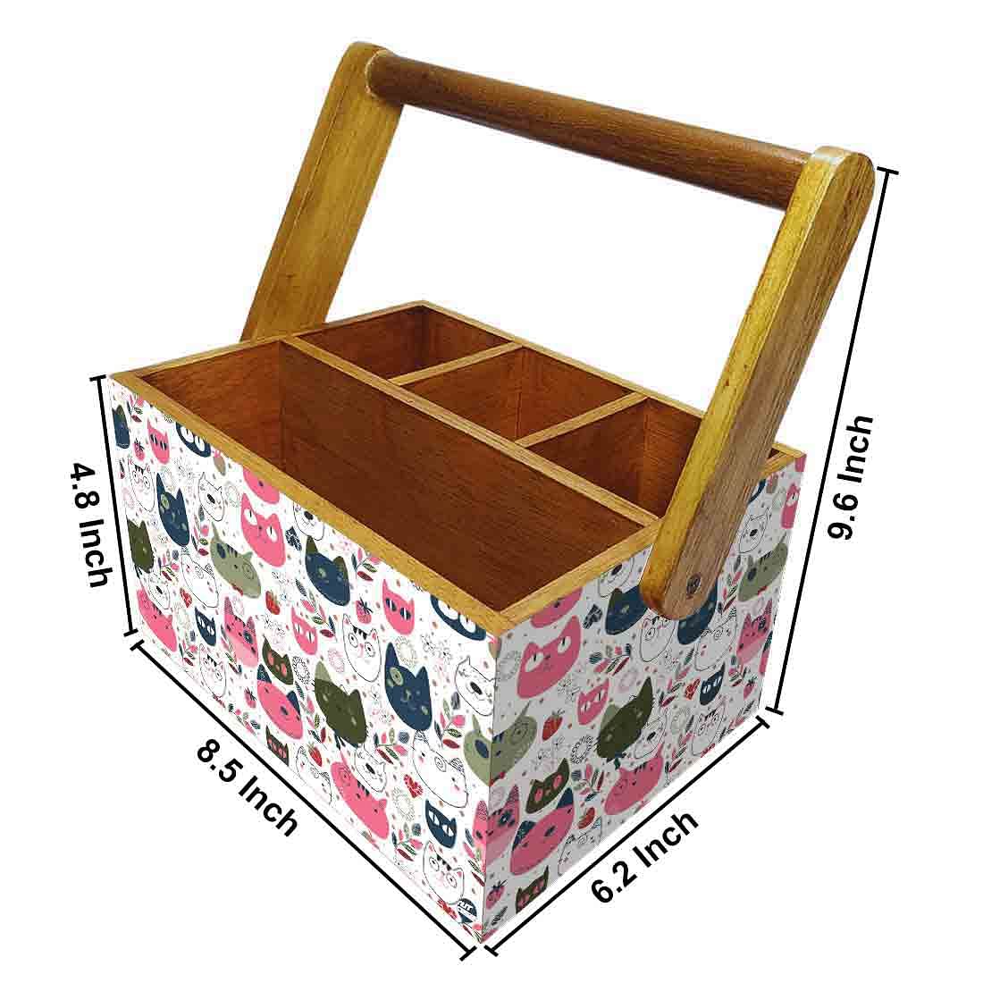 Wooden Spoon Stand for Dining Table Fancy Cutlery Holder With Handle - Cats - Image 3