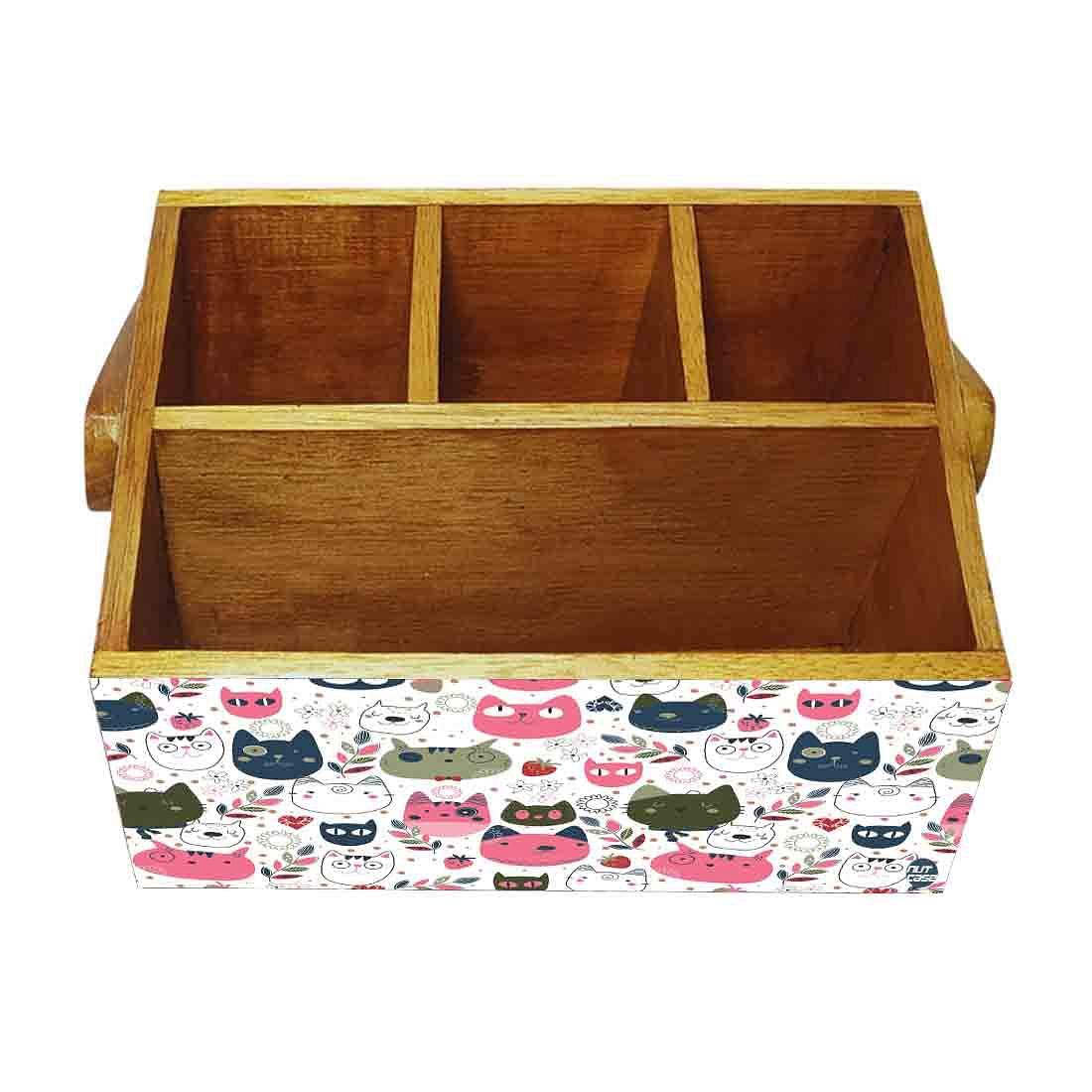 Wooden Spoon Stand for Dining Table Fancy Cutlery Holder With Handle - Cats - Image 4