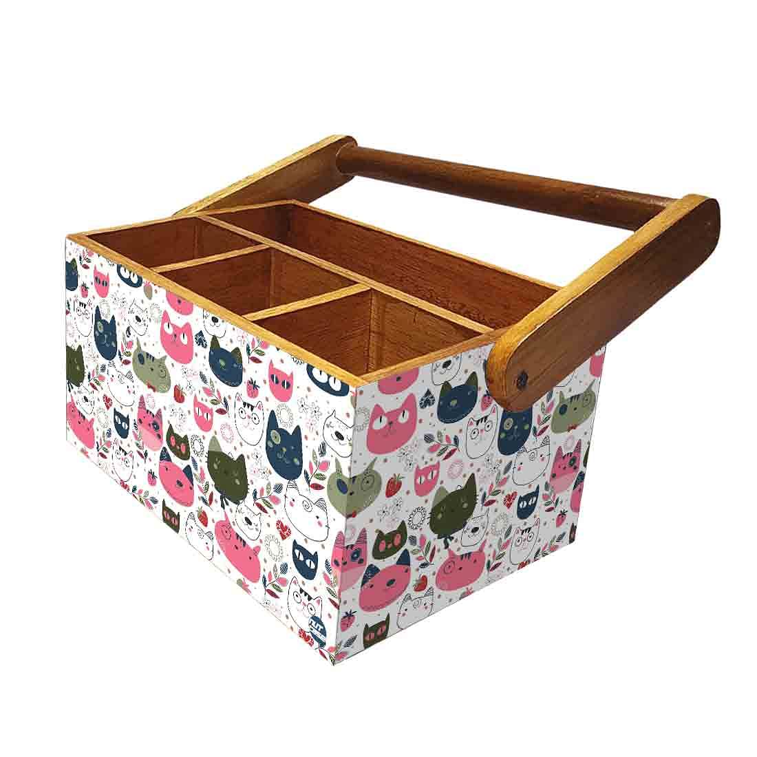 Wooden Spoon Stand for Dining Table Fancy Cutlery Holder With Handle - Cats - Image 5