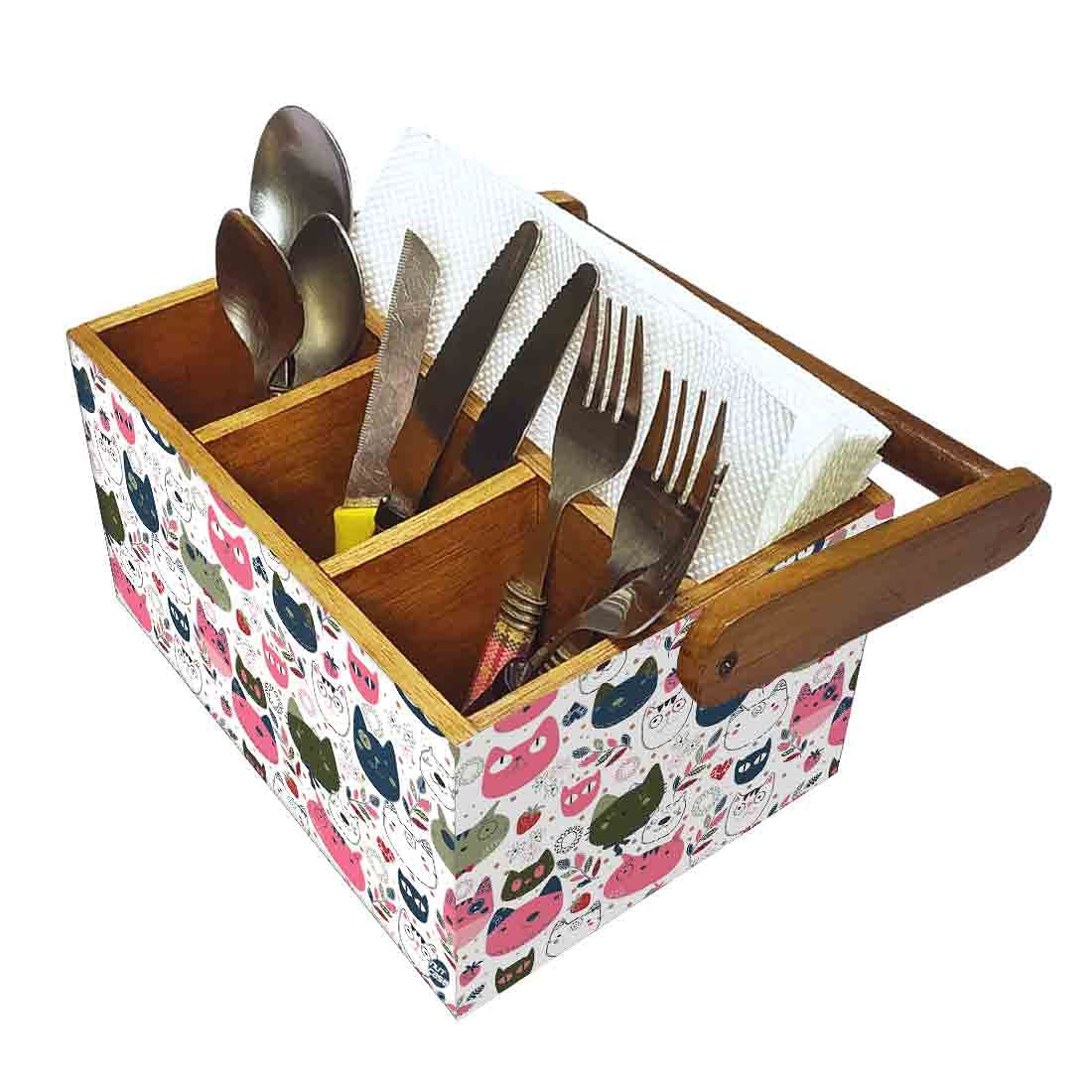 Wooden Spoon Stand for Dining Table Fancy Cutlery Holder With Handle - Cats - Image 6