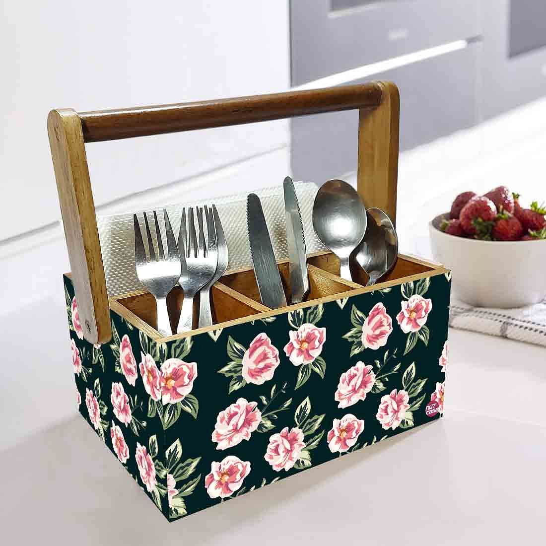 Restaurant Cutlery Holder with Handle Tissue Napkin Spoon Rack - Pink Rose - Image 2