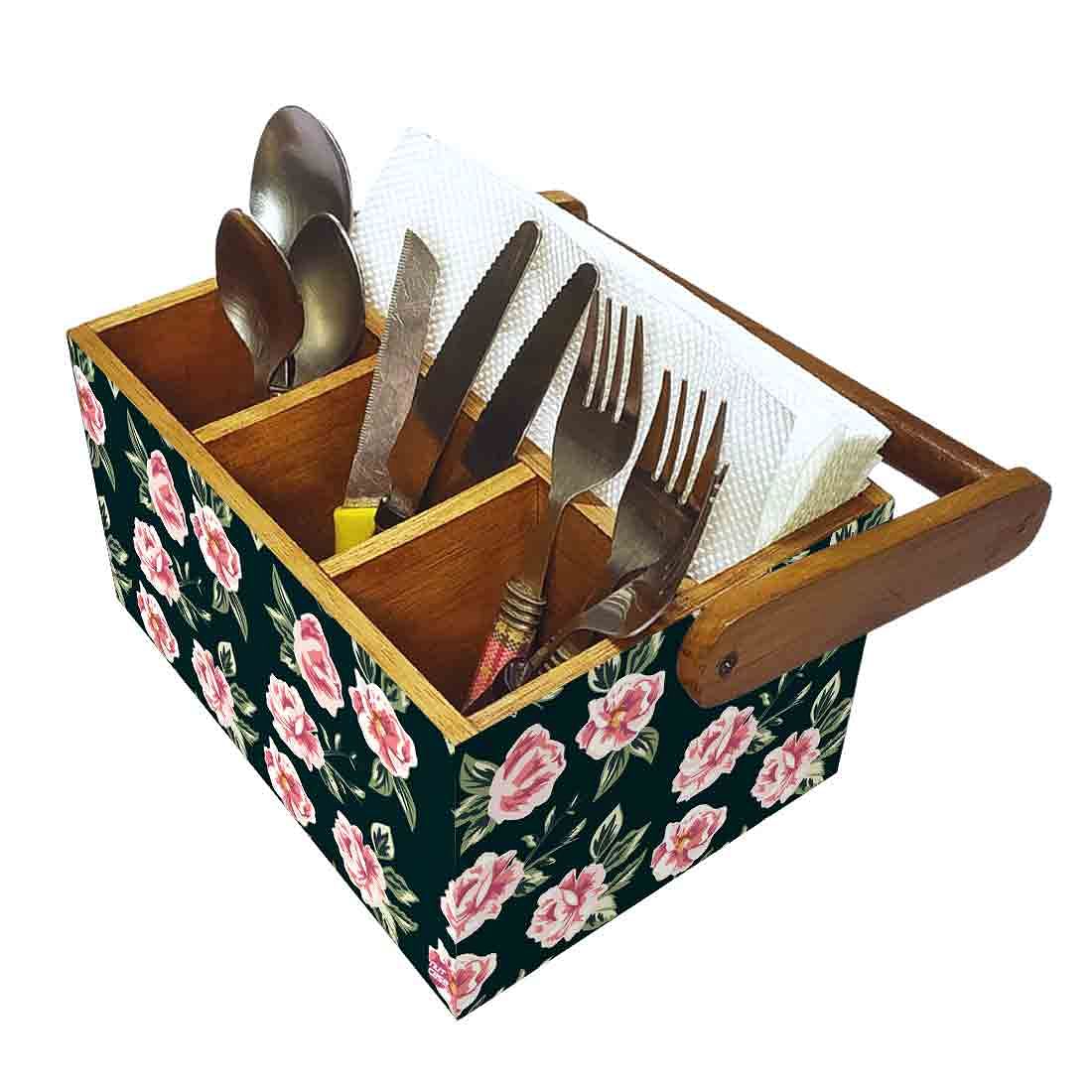 Restaurant Cutlery Holder with Handle Tissue Napkin Spoon Rack - Pink Rose - Image 6