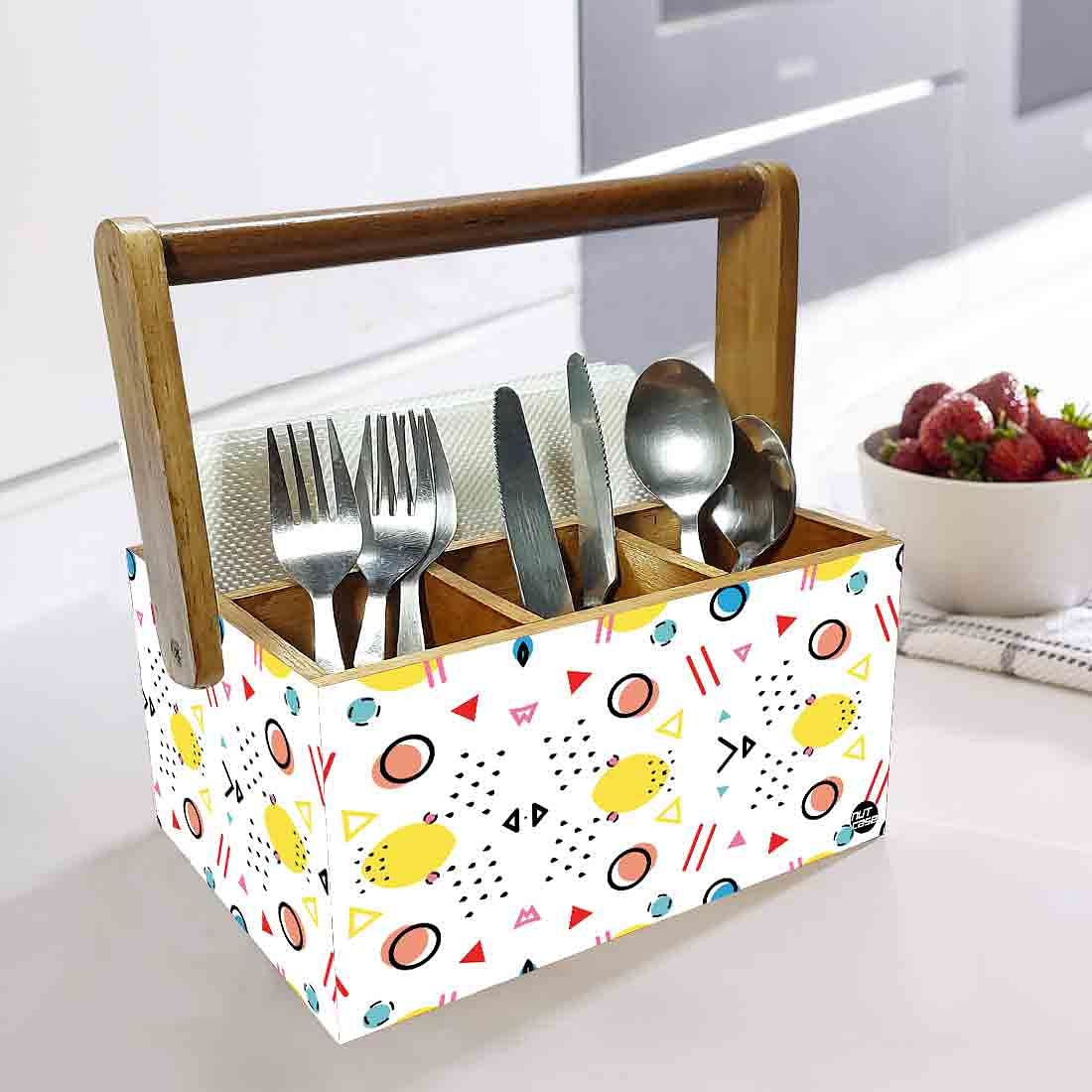 Cutlery Holder With Handle for Table Spoon Organizer Stand - Geometrical Circles - Image 2