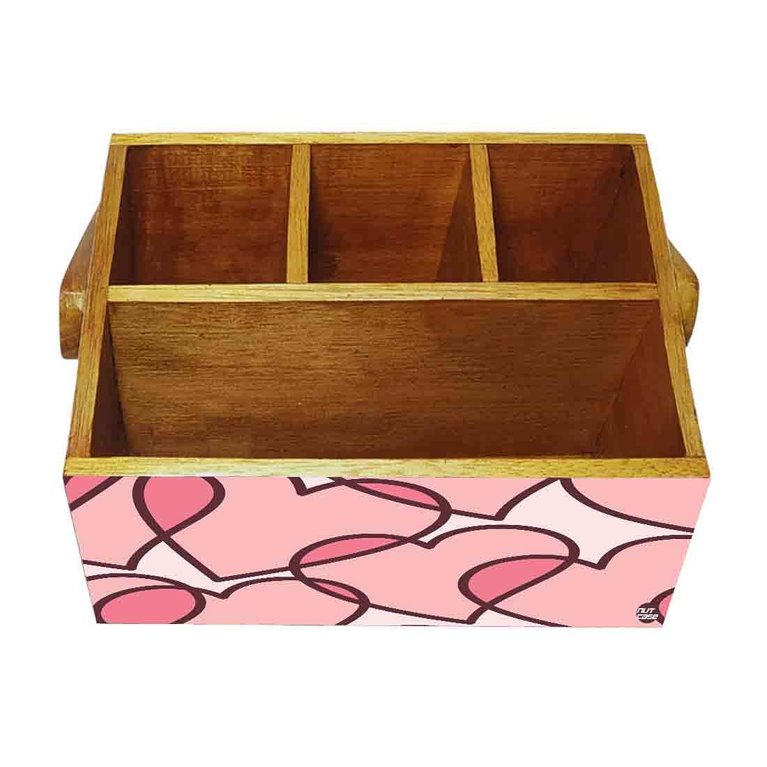Wooden Cutlery Holder With Handle for Kitchen Storage - Pink Heart - Image 4