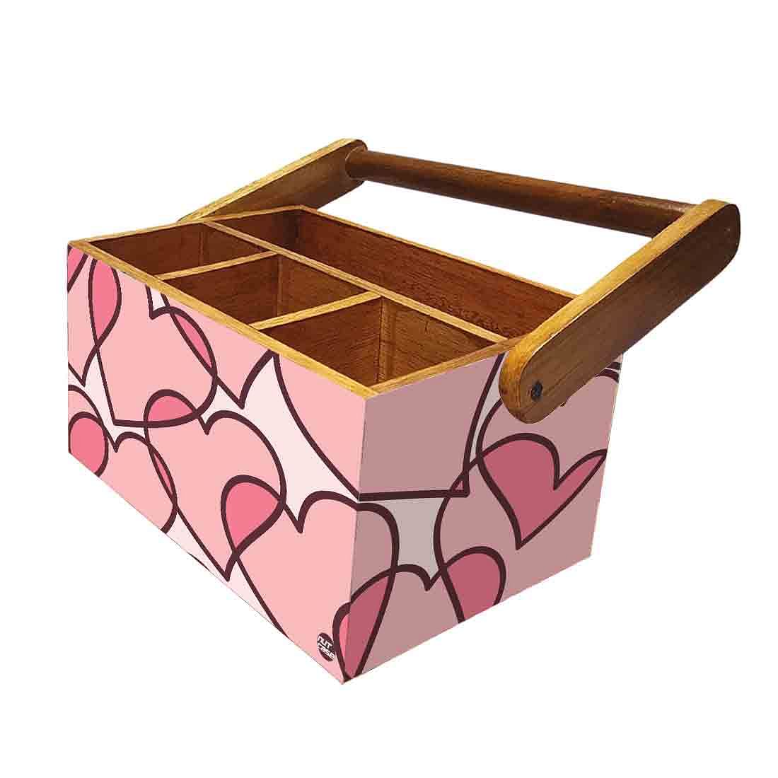 Wooden Cutlery Holder With Handle for Kitchen Storage - Pink Heart - Image 5