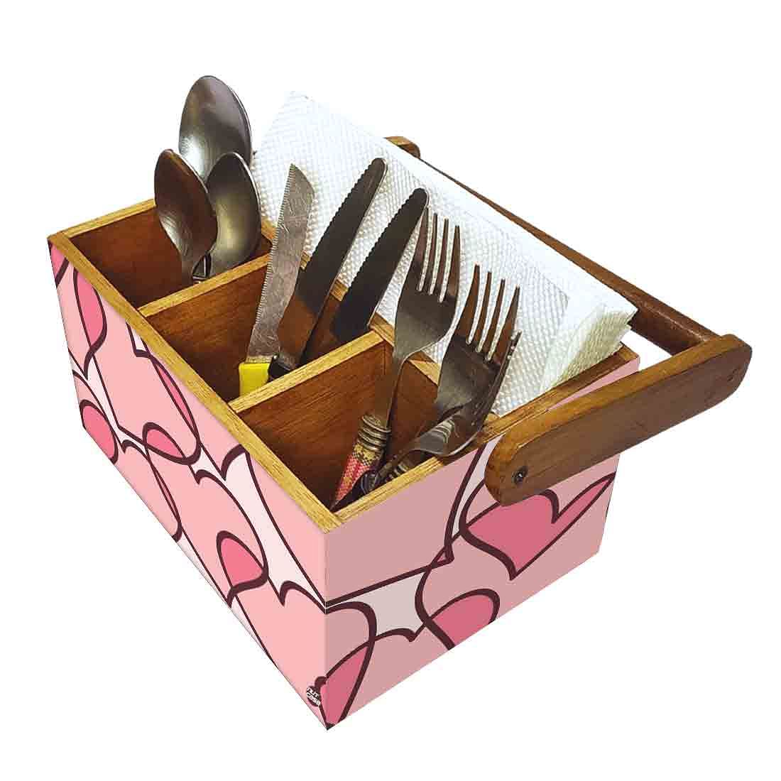 Wooden Cutlery Holder With Handle for Kitchen Storage - Pink Heart - Image 6